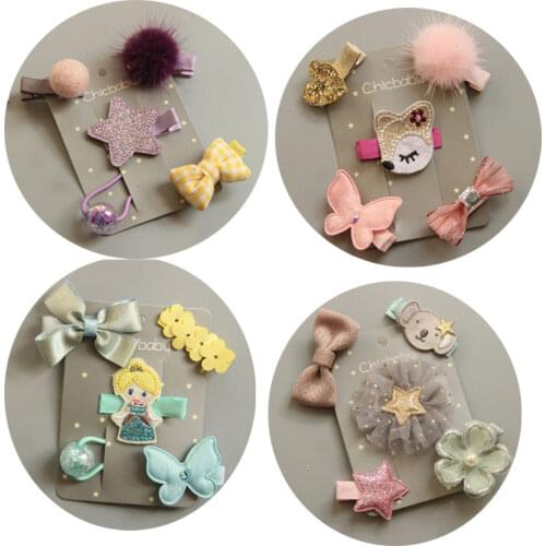 10pcs Boutique Children Hairpin and hair bands Set baby Girls Animal Plush Hairpin bow barette hair clips for kids accessories