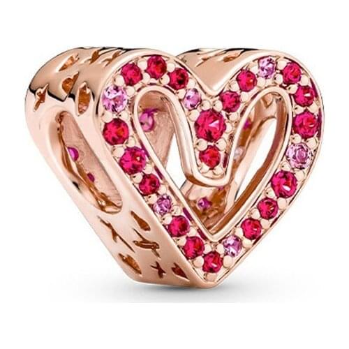 100% 925 Silver New Red Pink Light Hand-painted Love Beads Suitable For Original Pandora Bracelet Womens Diy Charm Jewelry