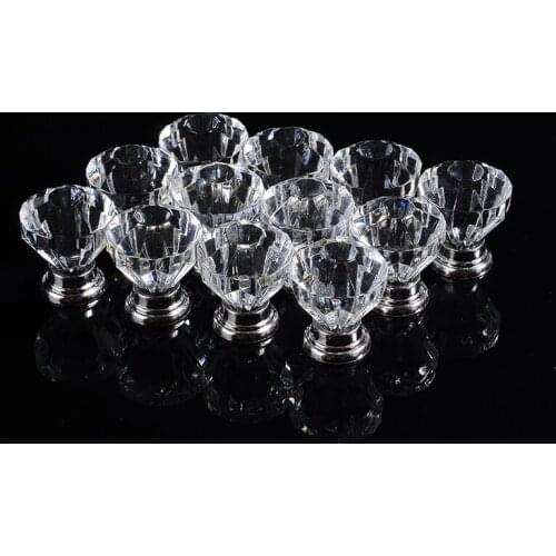 12pcs Clear Crystal Door Handle Glass Drawer Door Knobs Single Port Home Cabinet Furniture Pull Handle Door Hardware With Screws