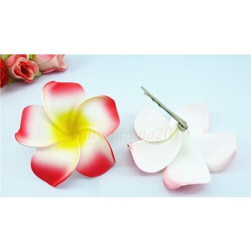 20 red color Foam Hawaiian Plumeria flower Frangipani Flower bridal hair clip 6cm
