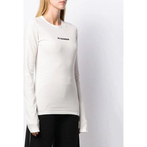 2021 Women Summer New White Cotton Brand Letter Print T-shirt Ladies Tees Slim Long Sleeve Tshirts Spring O-Neck Tops ML40