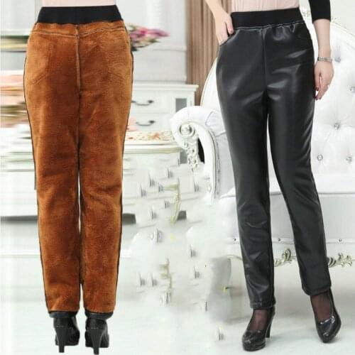 2021 Elastic Waist Casual Thicken Winter Women Pants Female PU Leather Trousers Stretch Pants Female Faux Leather Pants Y83