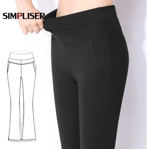 High Waist Stretch Women Flared Pants Black White Plus Size 4xl Ladies Office Work Trousers Wide Leg Pant Pantalon 2020 Spring
