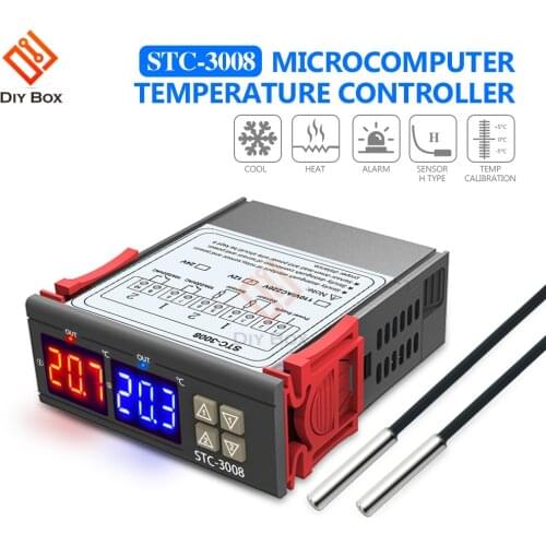 STC-3008 Dual LED Digital Thermostat Temperature Controller DC 12V 24V AC 110V 220V Incubator Indoor Heating Cooling Regulator