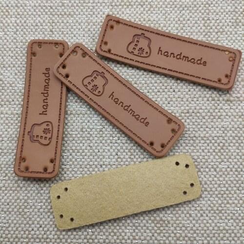 Handmade Bag Logo Handmade Pu Leather Labels For Gift Bags Sewing Handmade Tags For Clothes Hand Made Leather Needlework Tag