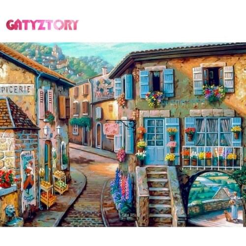 GATYZTORY Full Square Diamond Painting Street 5D DIY Diamond Embroidery Mosaic House Landscape Art Kits Home Decoration