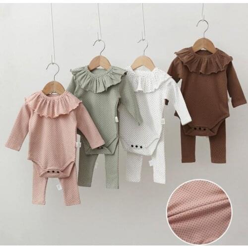 Ins Korean Baby Clothes Sets For Girls 2021 Spring Cotton Newborn Boys Clothing 0-24m Long Sleeve Bodysuit+pant 2pcs Suit Outfit
