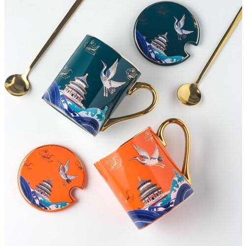 Exquisite Chinese Classical Ceramic Mug Fashion big bird art color coffee cup