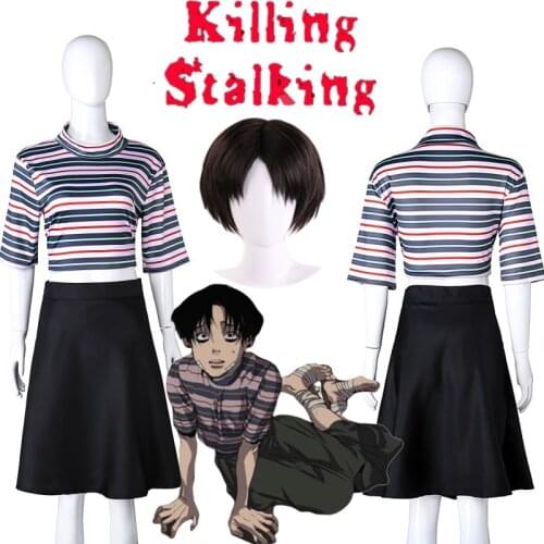 Manga Killing Stalking Yoonbum Yoon Bum Cosplay Costume Wig Girls Casual T-Shirt+Skirt Halloween Carnival Uniforms Custom Made