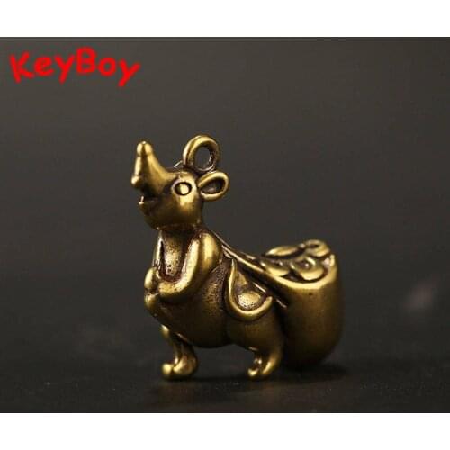 Retro Copper Feng Shui Mouse Key Rings Hanging Jewelry Brass Rat Chinese New Year Lucky Gifts Fashion Metal Men Car Keychains