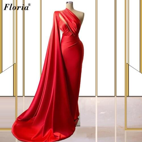 Muslim Red Evening Dresses One Shoulder Arabic Evening Gowns Simple Prom Party Dresses For Women Photo Shoot вечерние платья