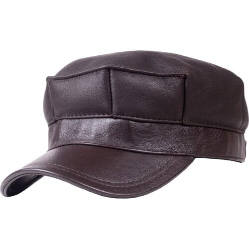 Mens 100% Real Fur Winter Warm Sheepskin Hand sewing Peaked Cap Casquette Army Beret Octagonal Cap Newsboy Hats/caps