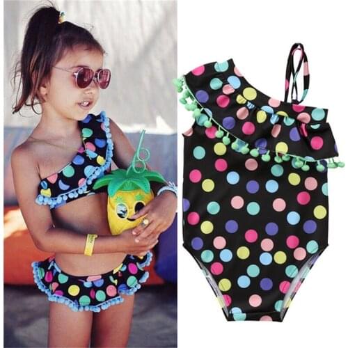 2019 2-7Y Kids Baby Girls Polka Dot Swimwear Bikini Swimsuit Sisters Matching Outfits One Shoulder Swimming Costume Bathing