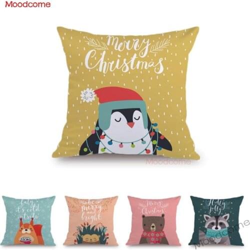 Christmas New Year Decoration Velvet Sofa Pillow Case Woodland Animal Cute Baby Nursery Art Kids Room Decor Xmas Cushion Cover