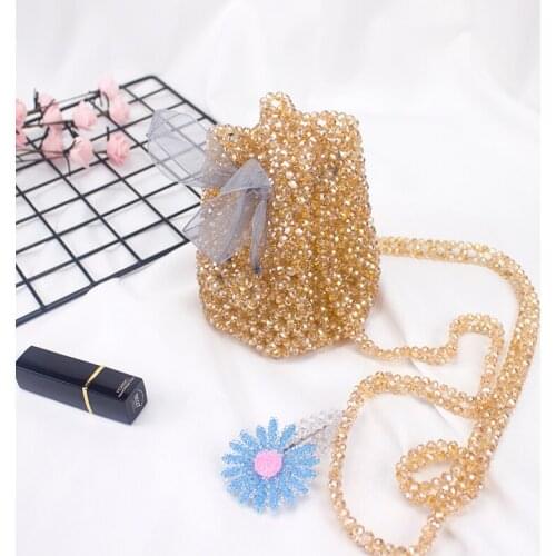 Crystal Beaded Woven Bag Summer Coin Purse Handmade Beaded Retro Mini Bucket Bag Shoulder Diagonal Key Bag Change Storage Bag