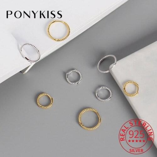PONYKISS 100% 925 Sterling Silver Simple Round Twist Hoop Earrings Fashion Women For Party Delicate Earrings Accessory Chic Gift
