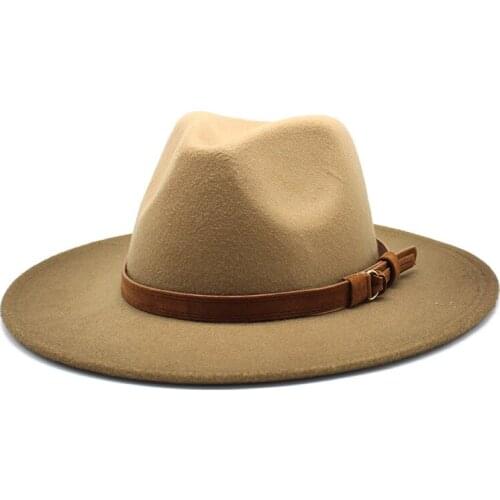 Women Men winter Wool Felt Fedora Hat With Leather Belt Buck Gentleman Lady Winter Autumn Gradient Color Jazz Church Panama Hat