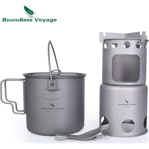Boundless Voyage Titanium Wood Burning Stove Ultralight Camping Stove Outdoor Backpacking Portable Cooking Burner with Cup Spork