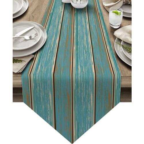 Aqua Vintage Wood Grain Rustic Table Runner Luxury Wedding Table Decor Tablecloth Christmas Decorations For Home Tablecloth