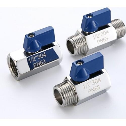 304 Stainless Steel 1/8"1/4" 3/8"1/2" BSP Hose Rear Hook Small Ball Valve Beer SUS With Blue Hanlde