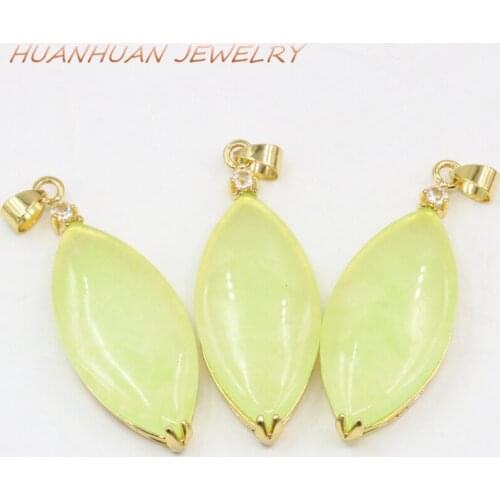 Natural Stone Jades Marquise Shape Pendant Gold-Color Stainless Steel Chain For Women Necklace & Pendants 18x48mm Jewelry B3361