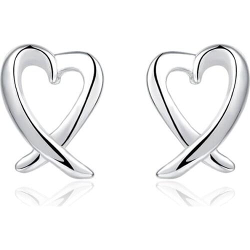 BABYLLNT 925 Silver Hollow Heart Stud Earrings For Woman Wedding Engagement Fashion Party Charm Jewelry Gift
