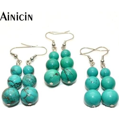 Many Styles Natural Turquoise Graduated Calabash Shape Ethnic Women Dangle Earrings Stainless Steel Hook Earring Party Jewelry