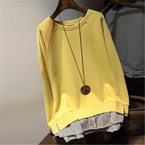 Womens Sweater Spring And Autumn 2021 New Korean Version Of Fake Two Large Loose Solid Color Round Neck Pullover Splicing Top