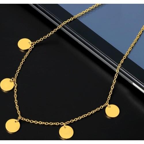 New Arrival Simple Design Fashion Small Round Petal Charm Choker Pendant Stainless Steel Necklace For Women Jewelry Gift