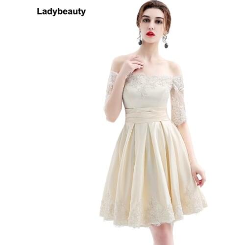 Ladybeauty 2018 new fashion short design party plus size vestido de festa champagne color prom dresses