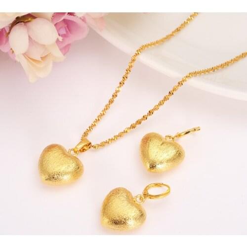 Gold dubai india heart African jewelry Set Necklace pendant Earrings Ethiopia wedding bridl jewelry sets for women girl gifts