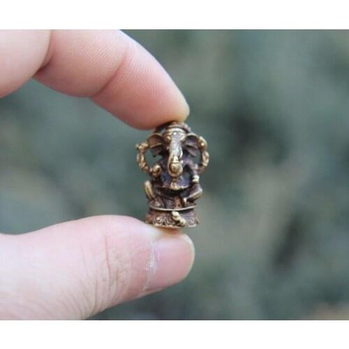3 CM 100% Pure Bronze India Ganesha Elephant Sit Sculpture Buddha Amulet Pendant