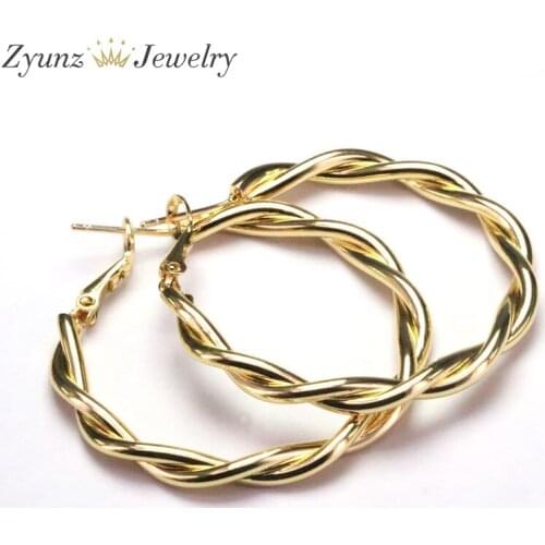 5 Pairs, Trendy Gold Color Hoop Earrings Round Twist Loop Earring For Women