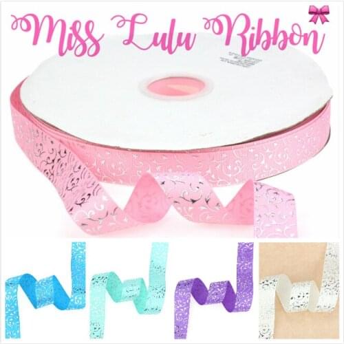 7/8" 22mm Wedding Decoration Silver Swirl Printed Foil Grosgrain Ribbon Handmade Halloween/Christmas Clothing 50Yards