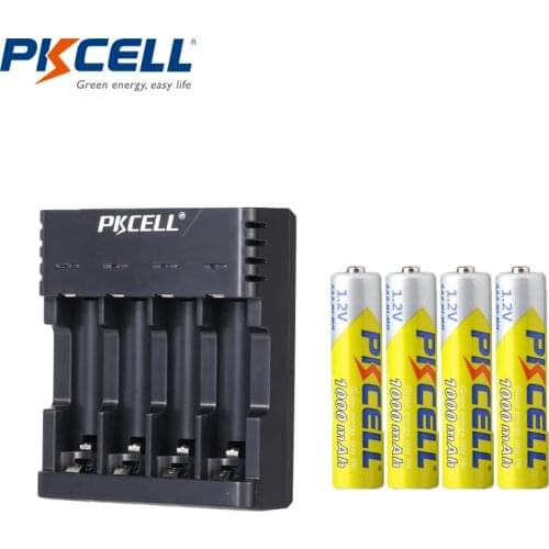 4PC PKCELL AAA battery 1000mah 1.2v nimh AAA rechargeable batteries pack with Battery charger for AA/AAA NIMH NICD Battery