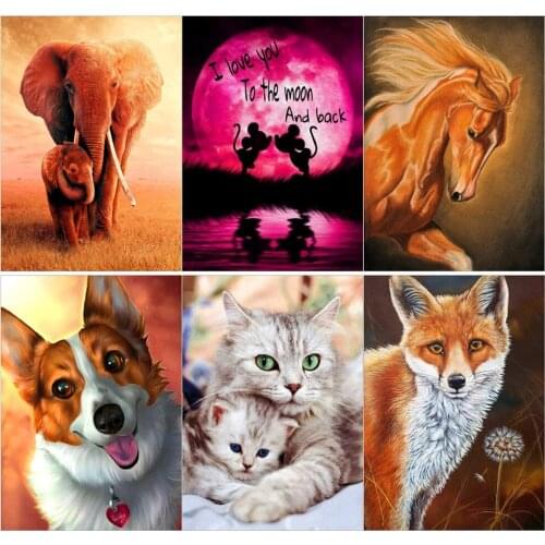 Full circle 5D diamond painting animal, elephant, horse, cat, dog, fox DIY diamond embroidery suit for home decoration