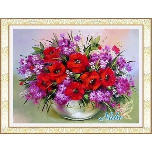 Diamant painting Diamond Embroidery Red &Purple Flower Vase 3d Cross Stitch Kits For Needlework Full Diamond Mosaic Picture