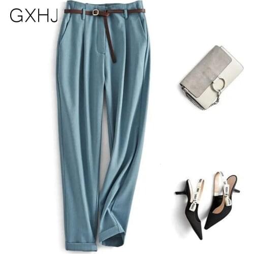 Spring suit trousers women new leisure 바지 nine point trousers smoke pipe pants with blet pantalon femme 조거팬츠 LHJ089