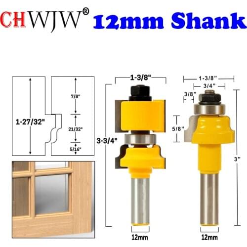 CHWJW 12mm Shank Ogee 2 Bit Window Sash Router Bit Set