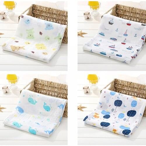 Baby Bath Towel Cute Printing Kid Swimming Beach Towels Cartoon Double Layer Gauze Wrap Towel Newborn Baby Blanket Swaddling