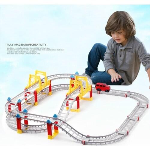 Childrens Interactive DIY Building Block Assembling Dismantling Track Electric Toy Assembling Urban Drive Track Racing Car Gift