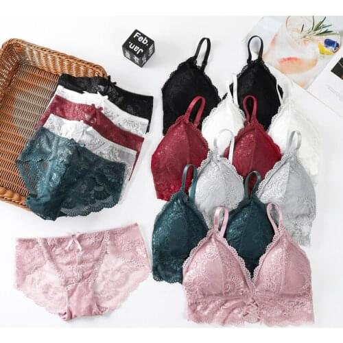 Women Lace Bra Panties Set Sexy Brief Female Brassiere Wireless Lingerie Push Up Bra Embroidery Bralette Underwear Set