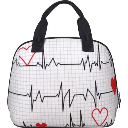 Travel Nurse Bag Insulated Lunch Bags Women Nurse Heart Pattern Print Food Case Waterproof Bento Bag for Kids School Lunch Box