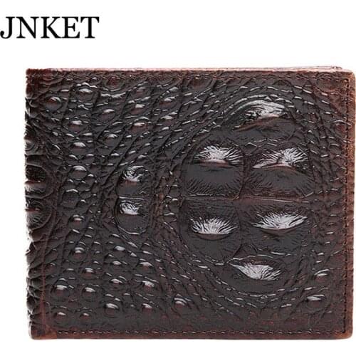 JNKET New Retro Mens Crocodile Pattern Wallets Cow Leather Short Wallet Credit Card Wallet Money Clip Notecase