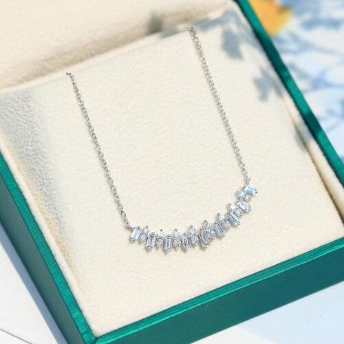 Baguette Female Lab Diamond cz Pendant 925 Sterling Silver Party Wedding Pendants Chain Necklace For Women Bridal Fine Jewelry