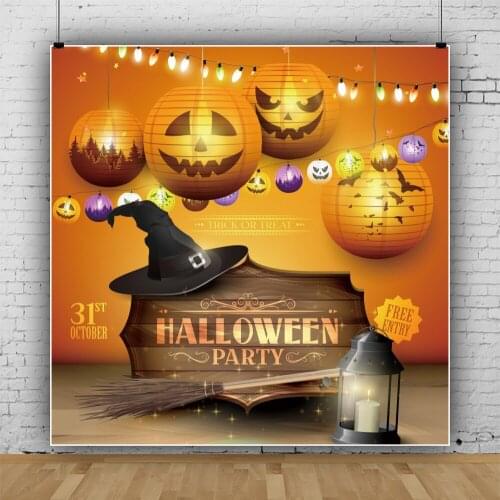 Laeacco Halloween Eve Night Party Background Pumpkin Lantern Trick or Treat Child Family Photovall Photo Backdrops Photographic