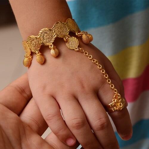 Gold Color Coin BanglesFor Girl baby Bracelet Islam Muslim Arabic Currency Money Gold Bracelets Bangle Jewelry birthday Gift
