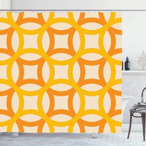 Shower Curtain Set with Hooks 66x72 Inches Spot Big Stylish Circles Crossed White Tile Child Point Yellow Repeat Abstract