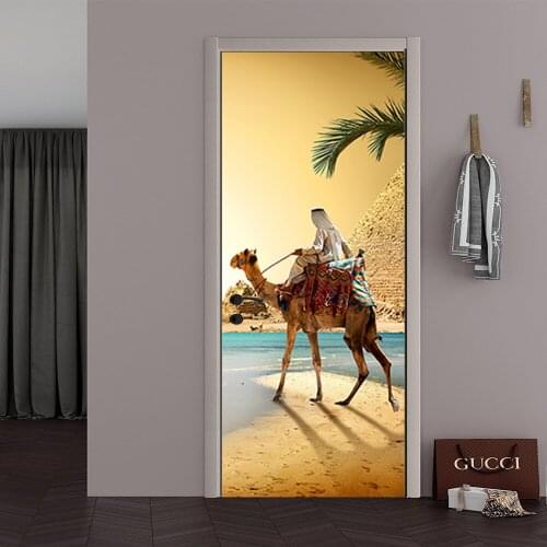 3D Camel Landscape Wallpaper Door Sticker For Room Decoration Self-adhesive PVC Mural Home Design Decor Poster DIY Wall Decal