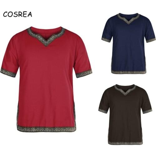2019 New Style Men Vikings Warrior Aristocrat Knight Cosplay Polyester Short Sleeve Summer Men 's Cosplay Costumes T-shirt
